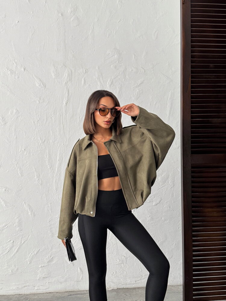 Khaki Suede Zip Jacket