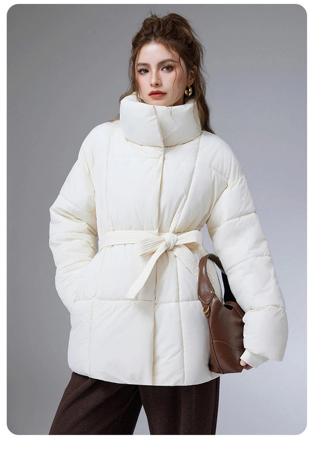 Ivory Soft-Down Belted Puffer Jacket