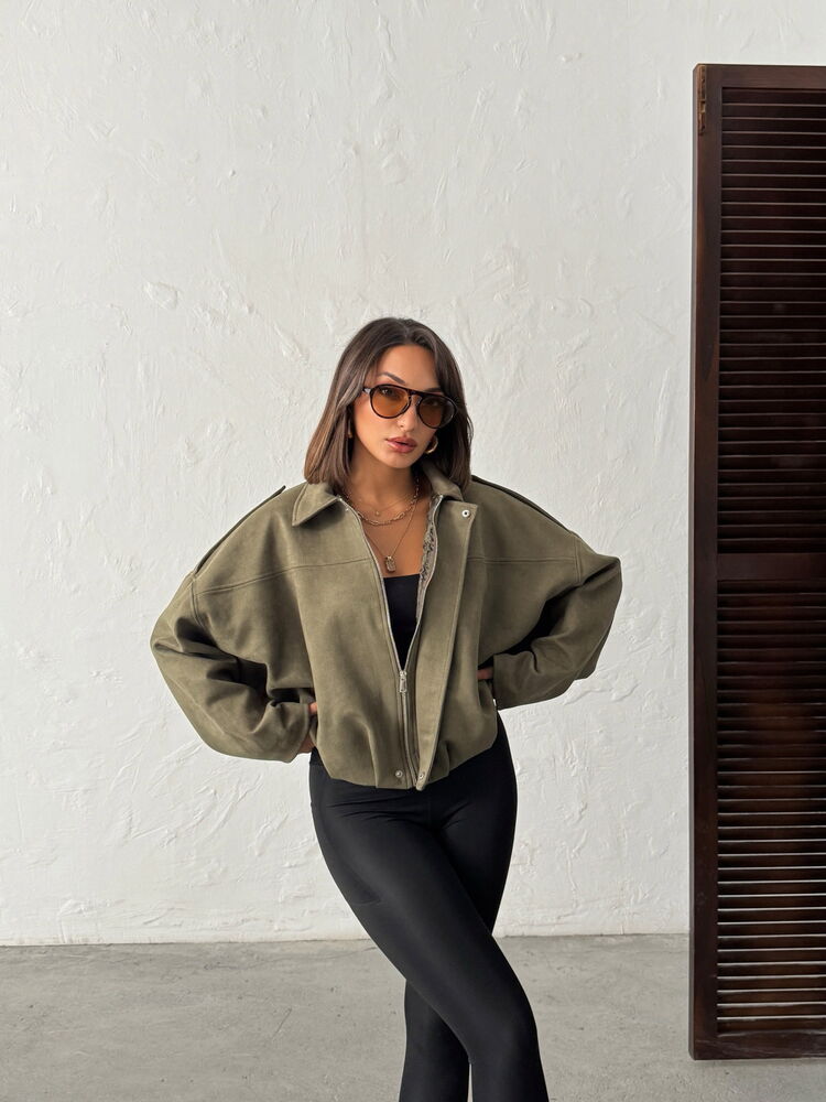 Khaki Suede Zip Jacket