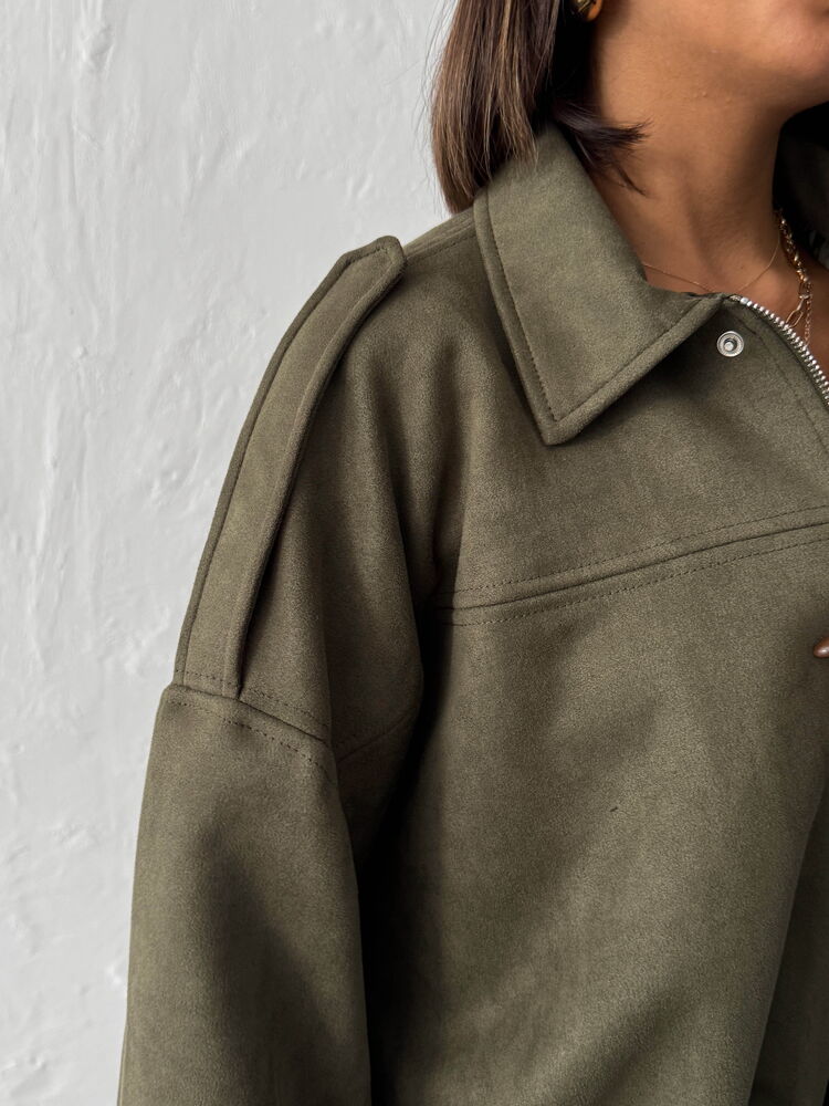 Khaki Suede Zip Jacket