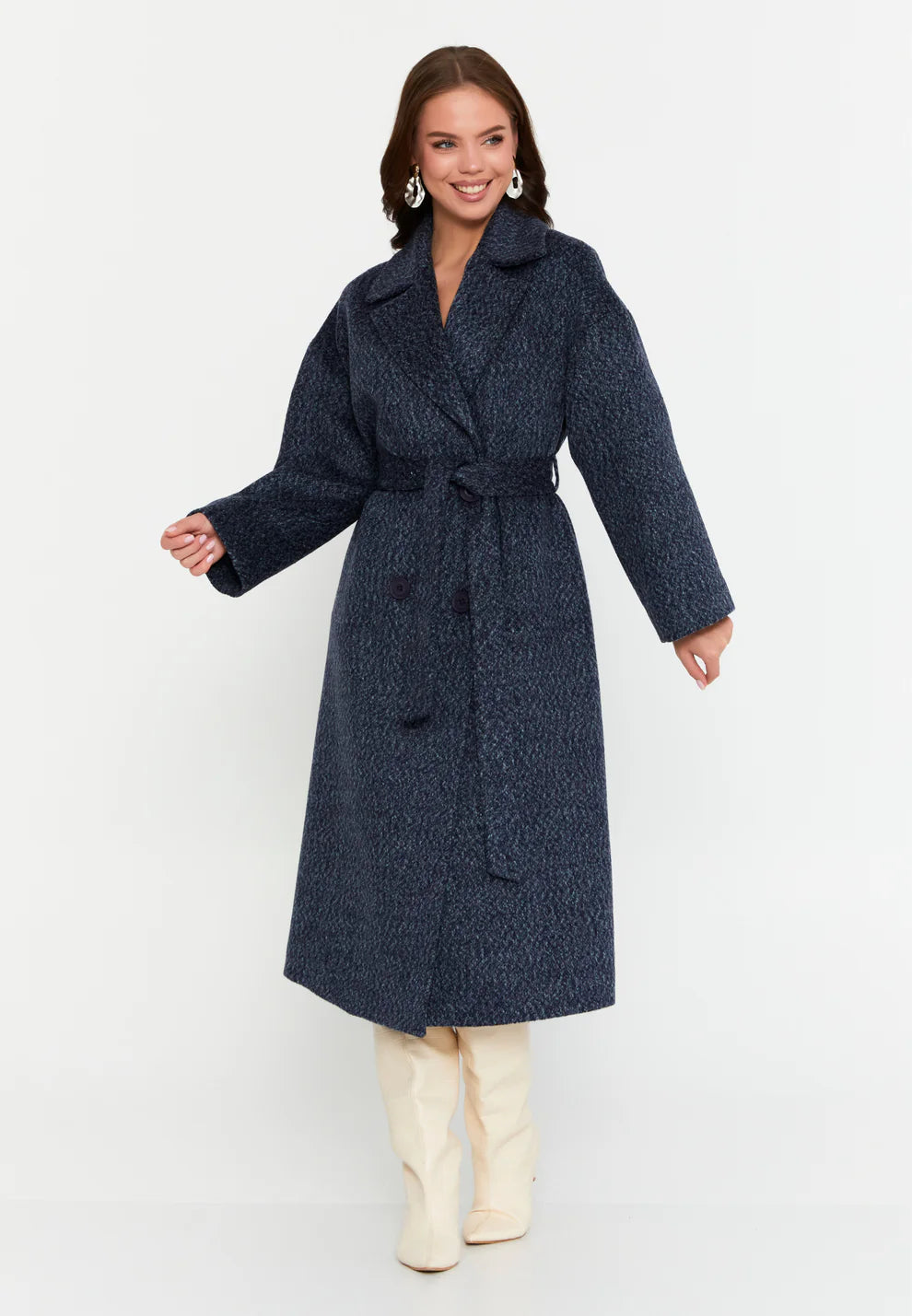 Deep Navy Melange Wool Coat
