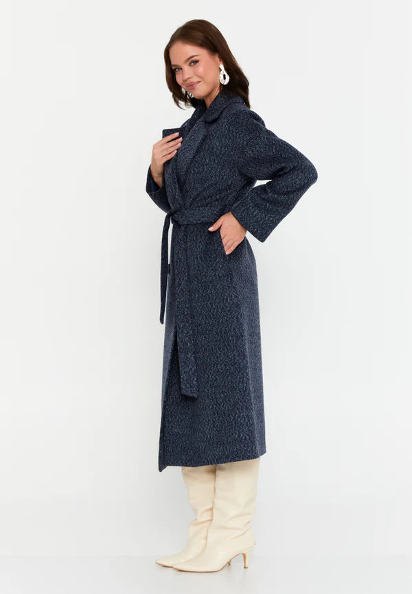 Deep Navy Melange Wool Coat