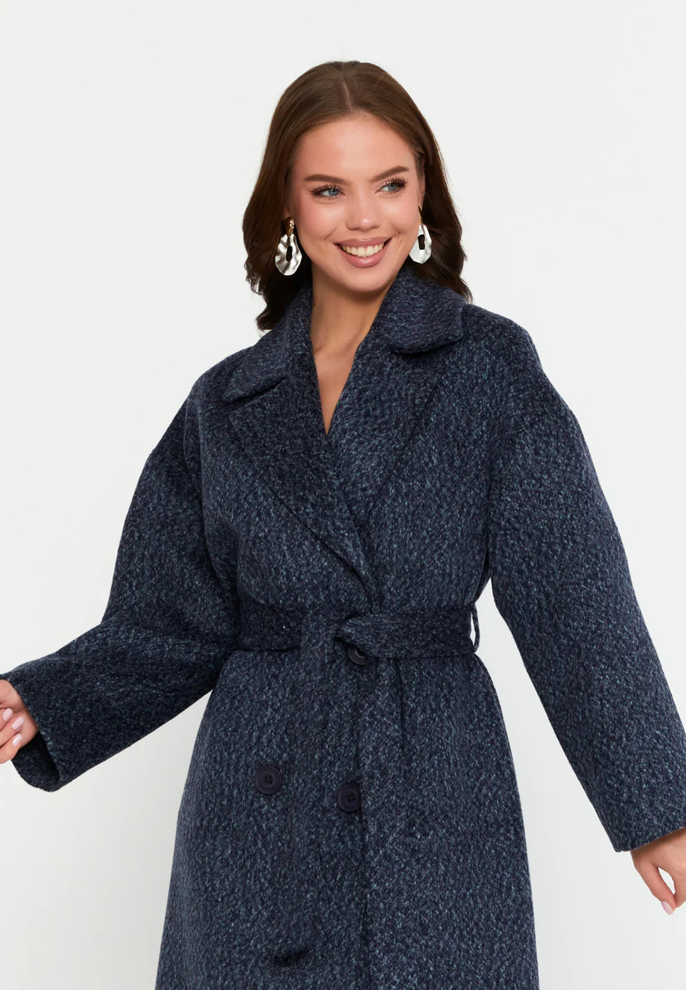 Deep Navy Melange Wool Coat