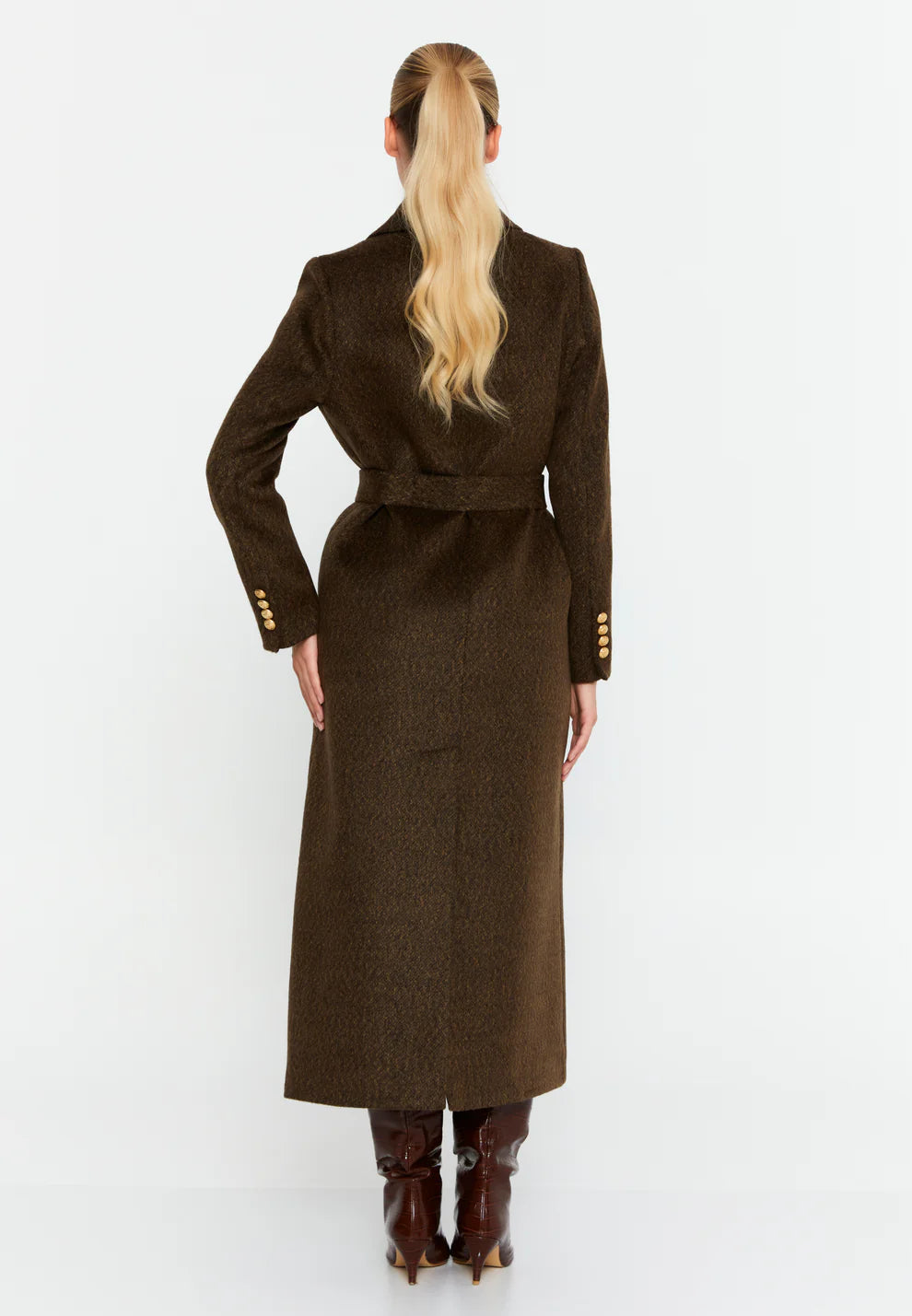Olive Brown Wool Blend Double-Breasted Coat
