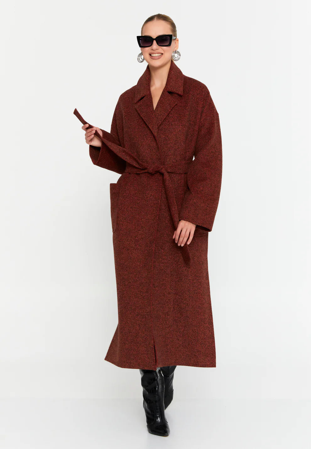 Brick Coral Wool Blend Long Coat