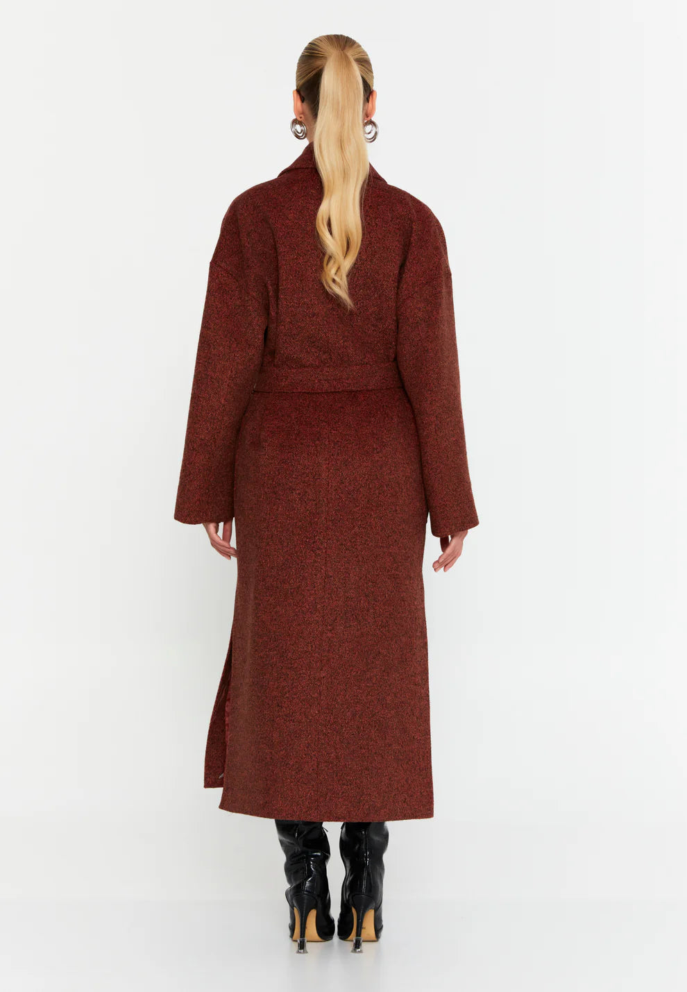 Brick Coral Wool Blend Long Coat