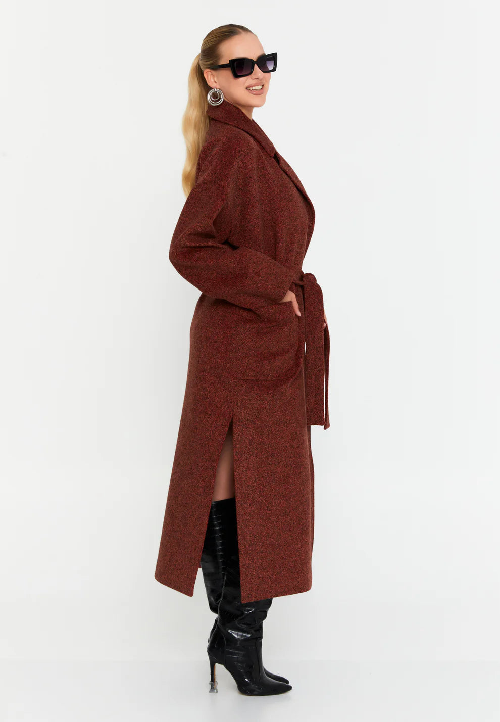 Brick Coral Wool Blend Long Coat