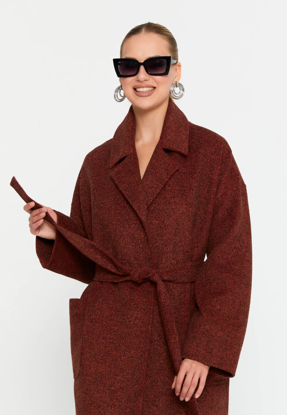 Brick Coral Wool Blend Long Coat