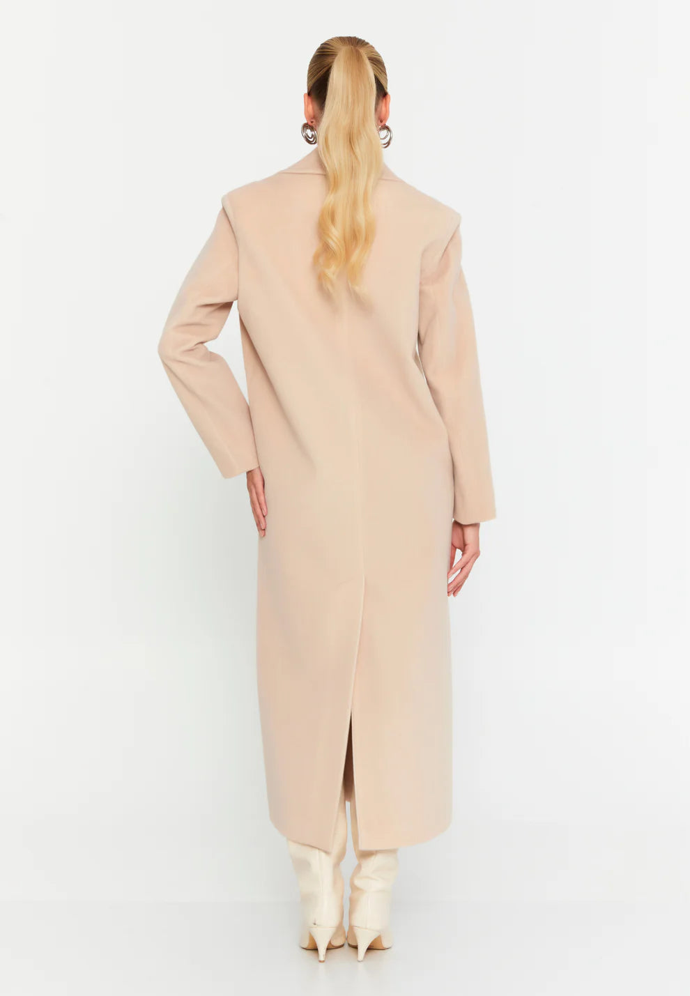 Cream Wool Blend Long Coat