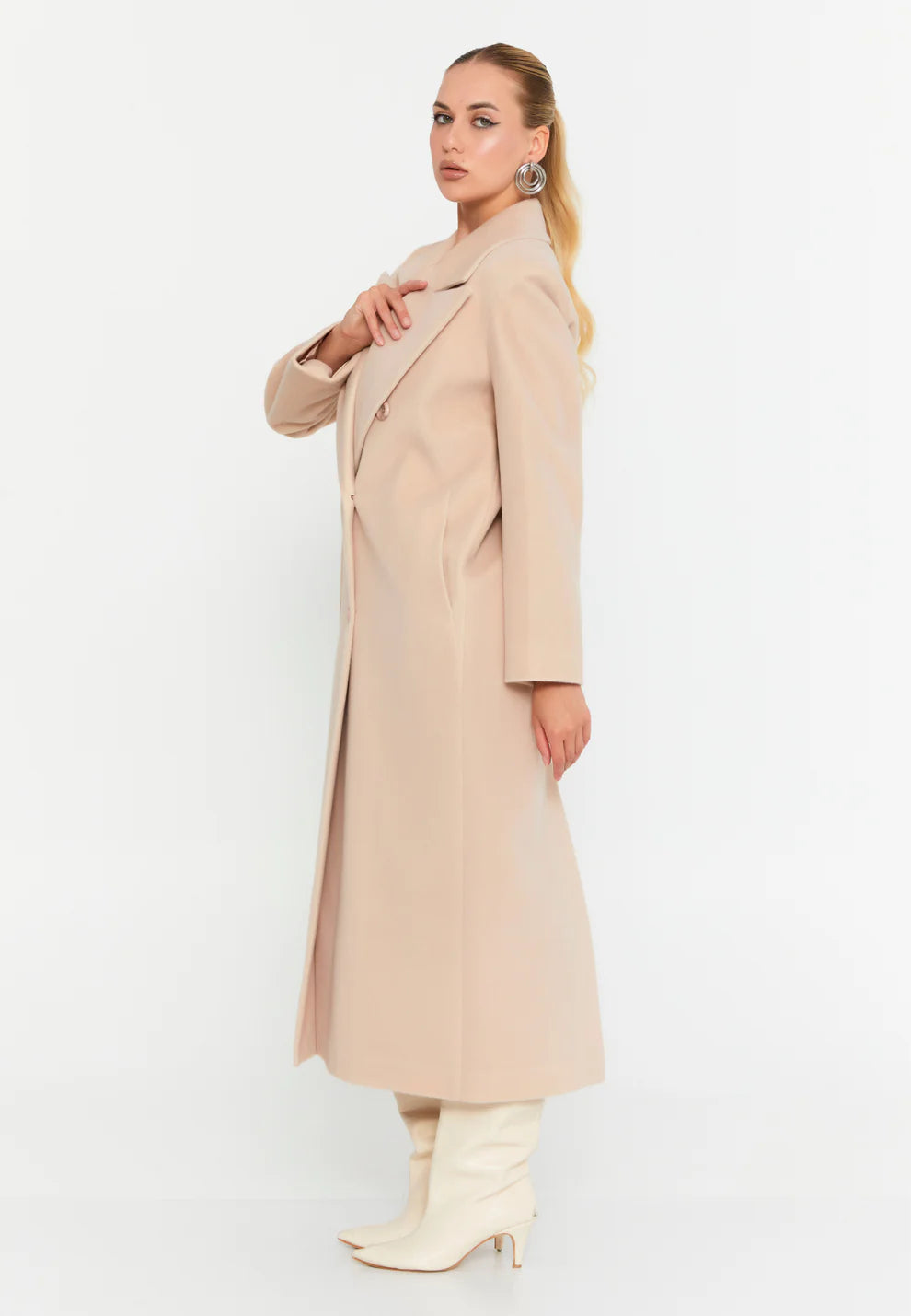 Cream Wool Blend Long Coat