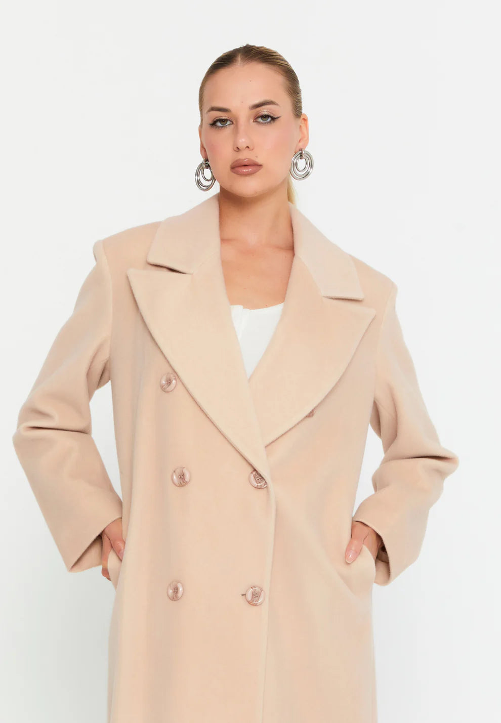 Cream Wool Blend Long Coat