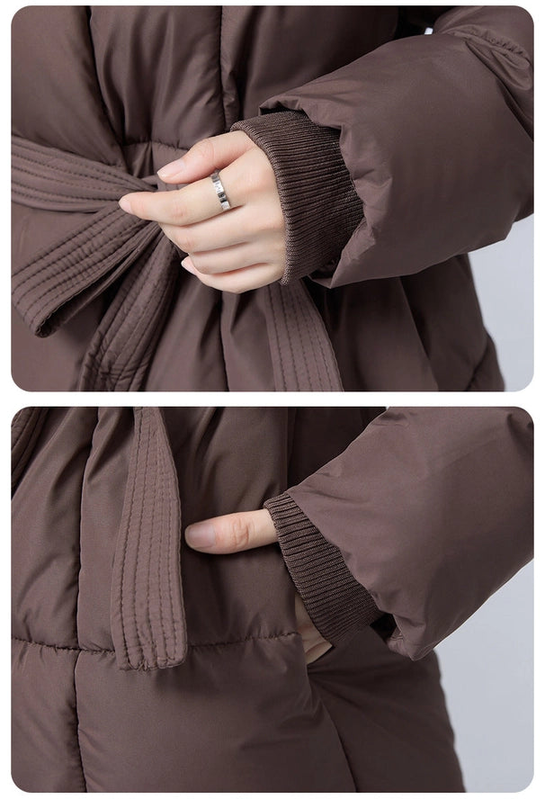 Coffee Soft-Down Belted Puffer Jacket