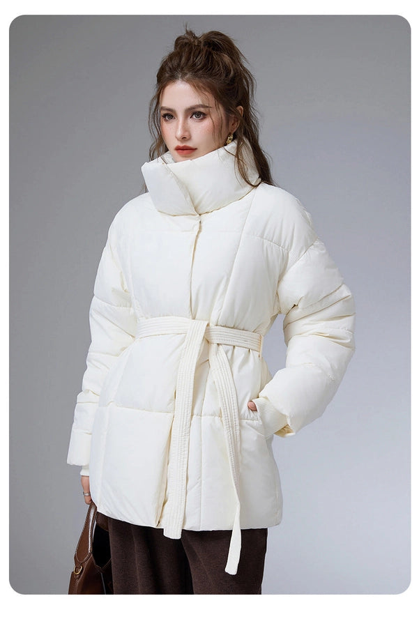 Ivory Soft-Down Belted Puffer Jacket