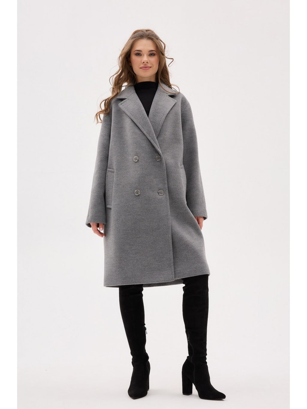 Plus Size Grey Wool-Blend Coat
