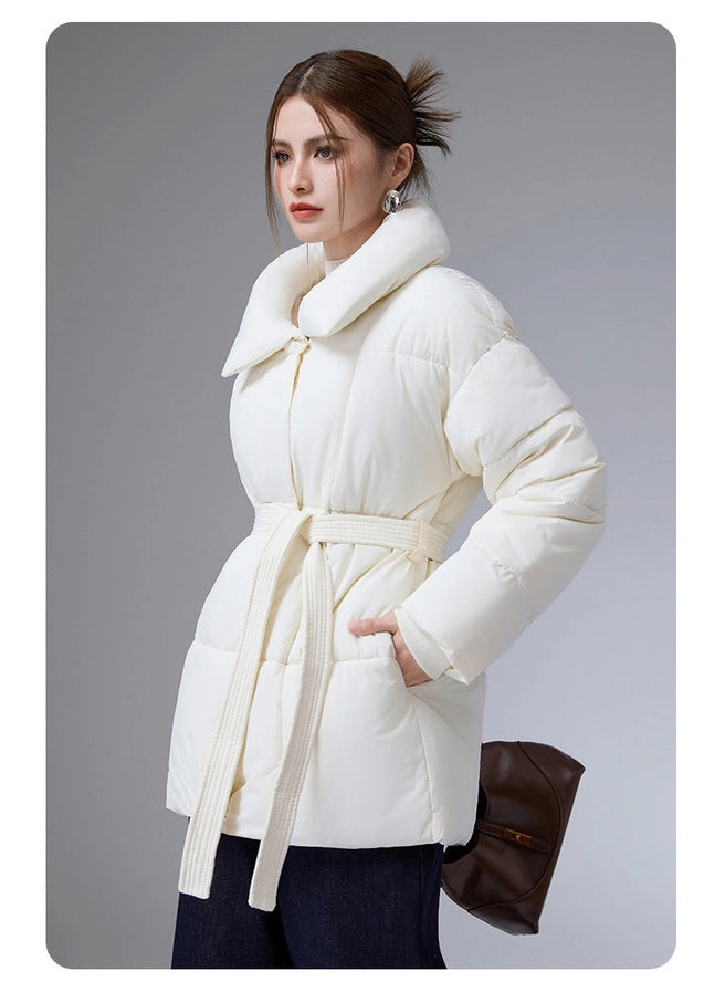 Ivory Soft-Down Belted Puffer Jacket