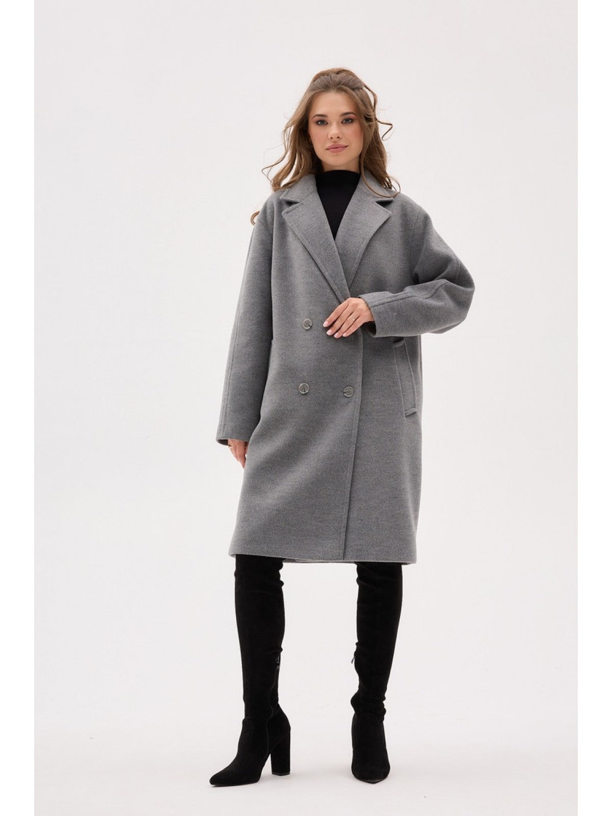 Plus Size Grey Wool-Blend Coat