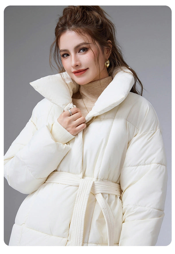Ivory Soft-Down Belted Puffer Jacket