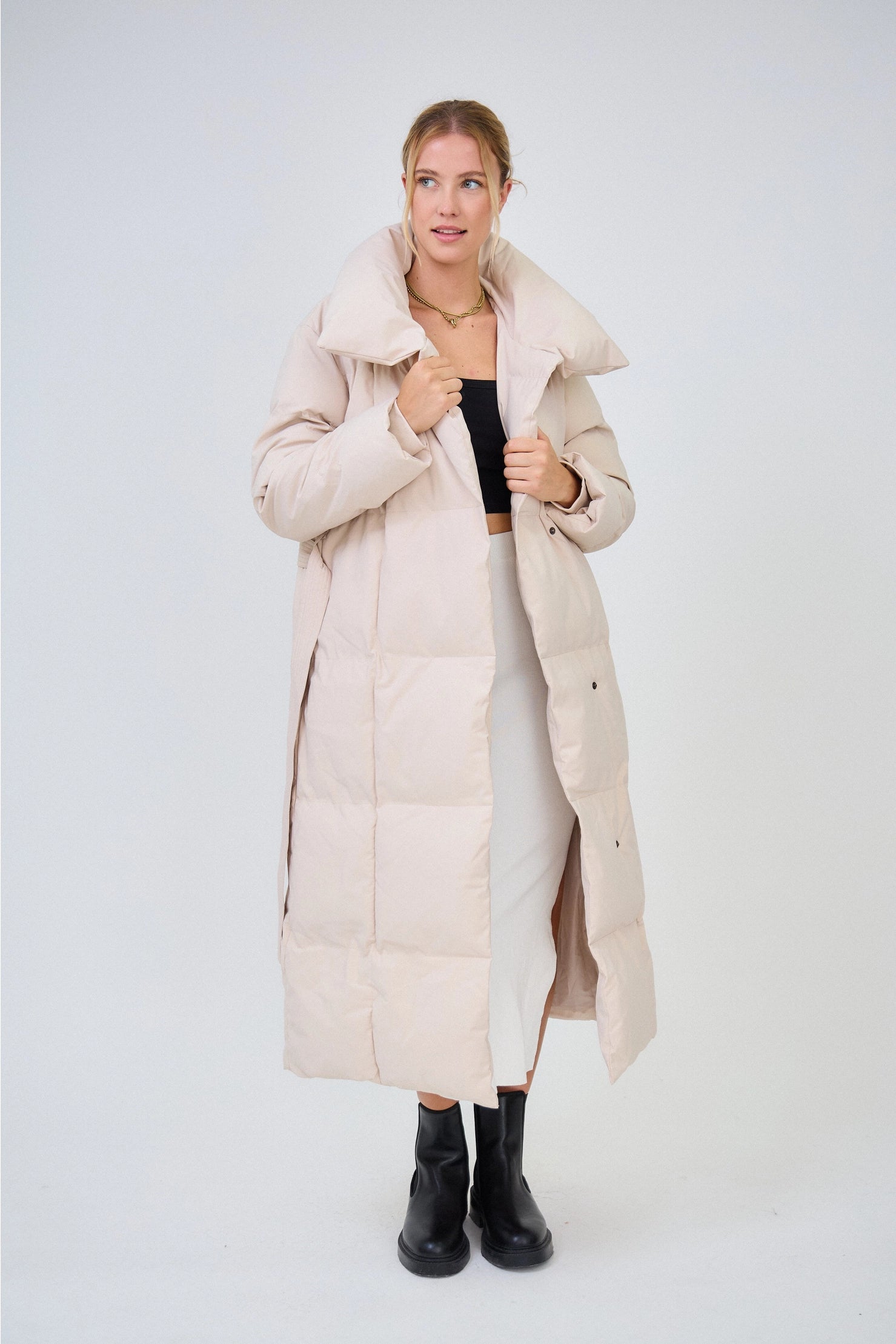 Long Belted Puffer Coat