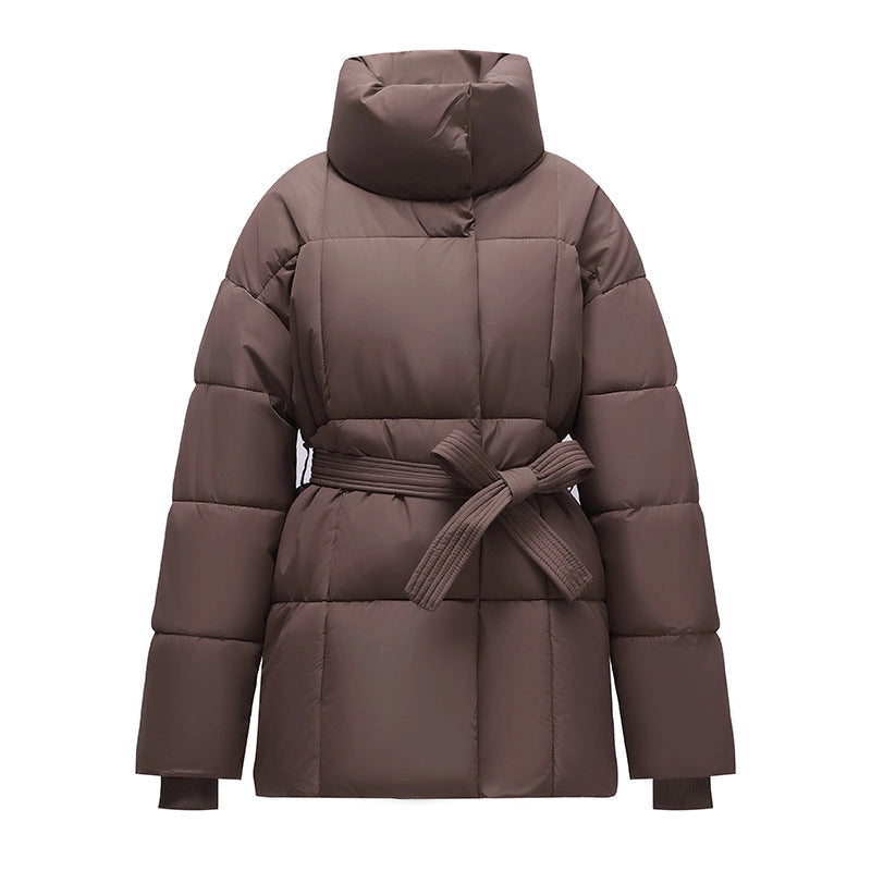 Coffee Soft-Down Belted Puffer Jacket