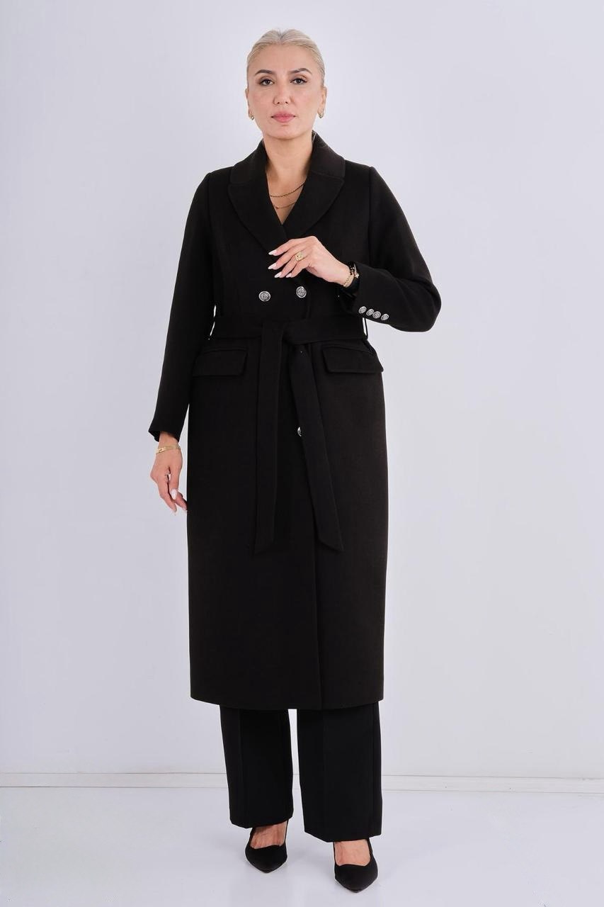 Black Double-Breasted Wool Coat – Plus Size
