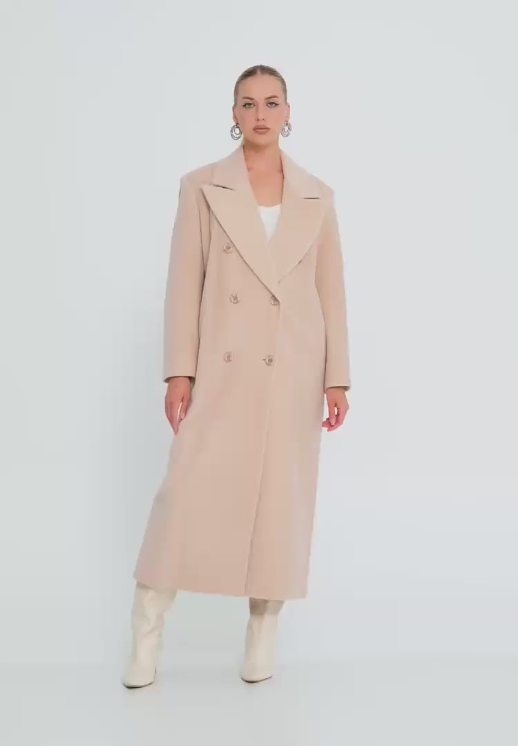 Cream Wool Blend Long Coat