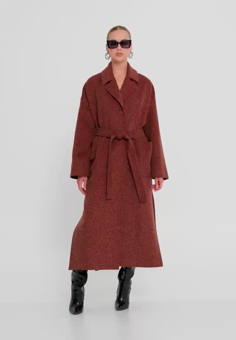 Brick Coral Wool Blend Long Coat